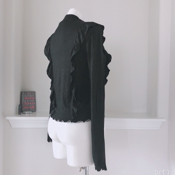 June & Hudson Mock Neck Sweater w/Ruffles Black w/ White Trim Size XL New w/Tag - Picture 4 of 8